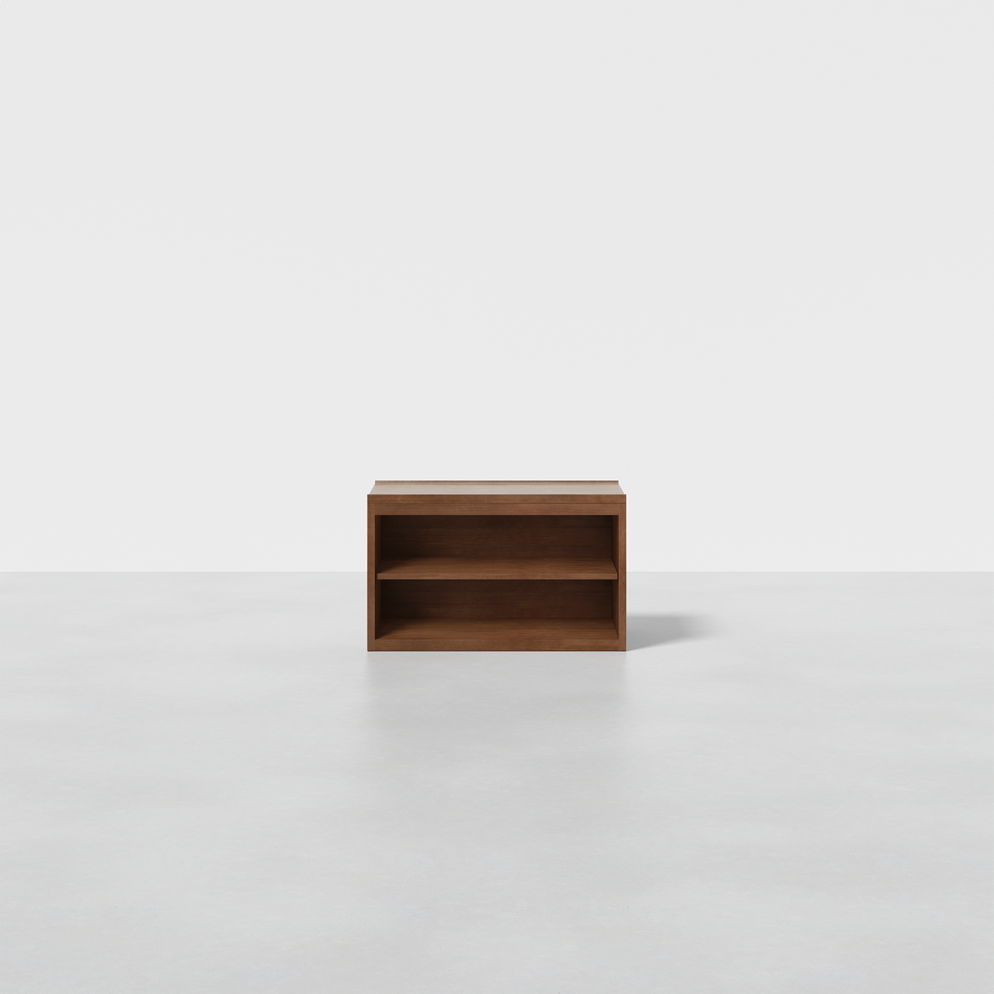 The Nest Nightstand Open is a simple, rectangular wooden unit with two open shelves, shown on a light gray floor against a plain white background.